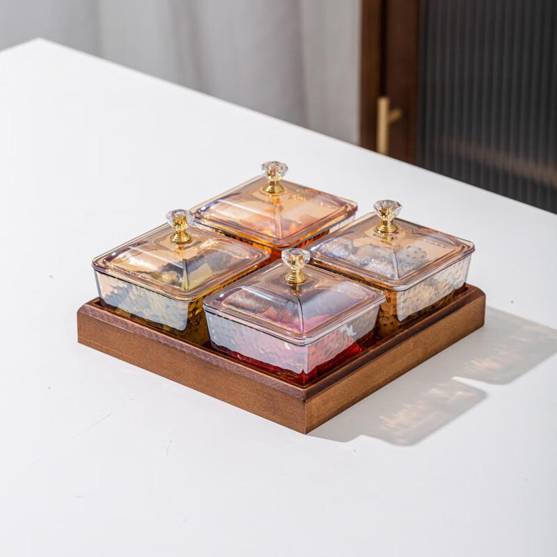 Amber Hammered Glass Serving Set