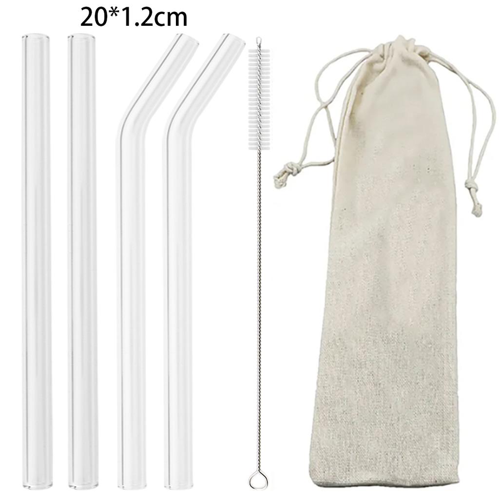 6pcs Reusable High Borosilicate Glass Straw Set Wide 12mm Pearl Milkshake Bubble Tea Straw with Brush Storage Bag Bar Accessorie
