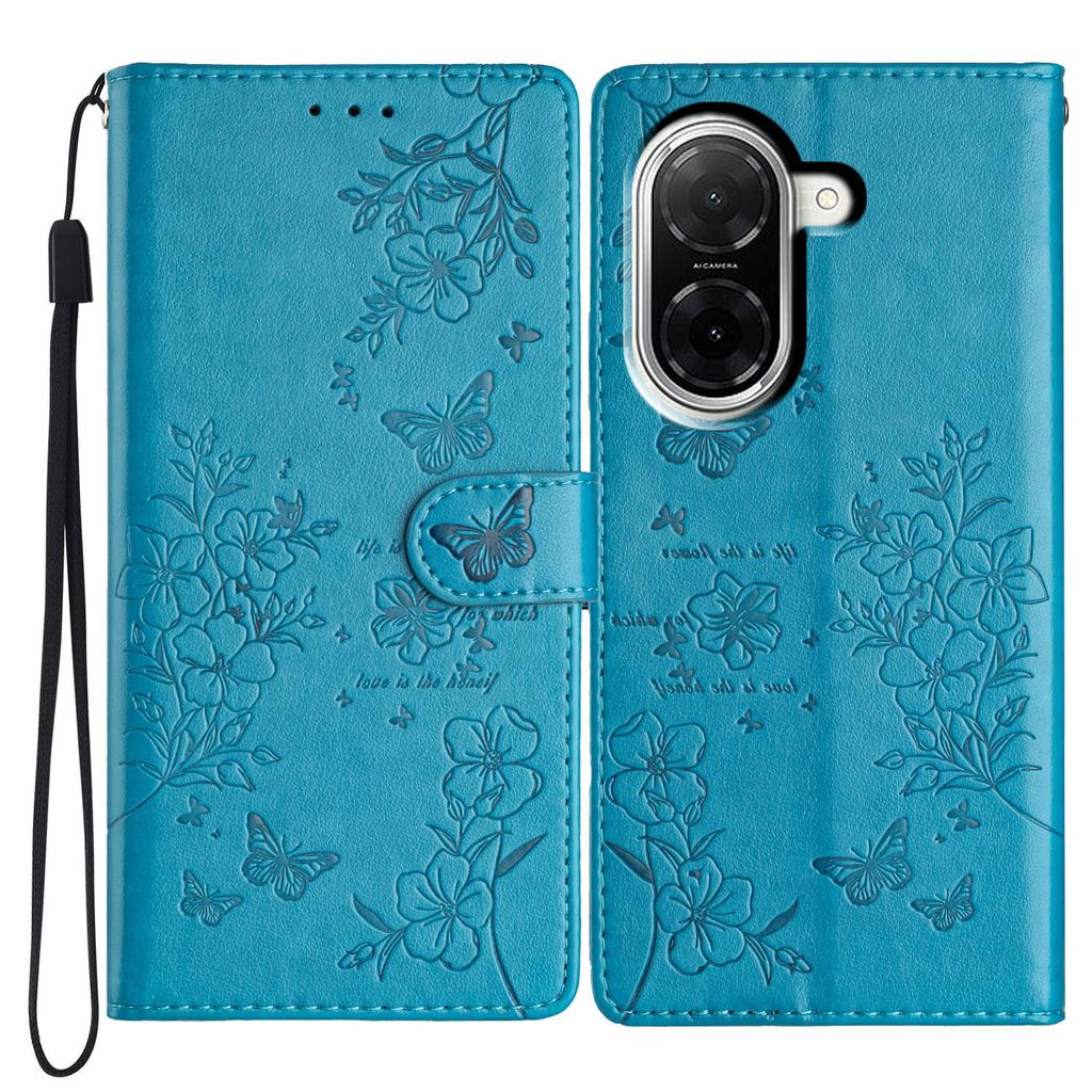 Dla Xiaomi Redmi A5 NFC (173.45mm) Etui na telefon portfelowe Skórzane etui z klapką z nadrukiem motyla i kwiatów ze smyczą