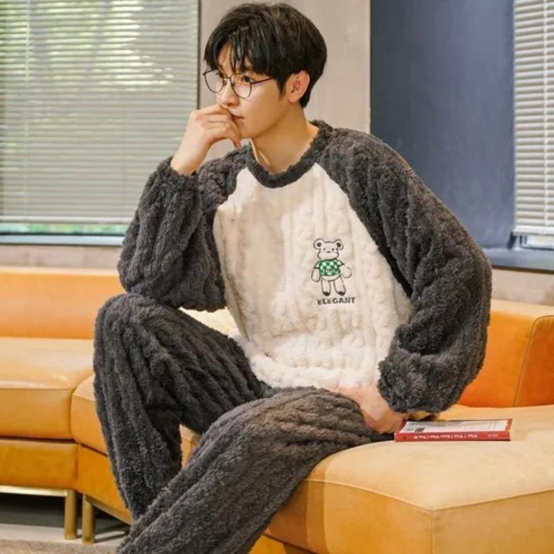 Pyjamas für Herren Lässige Flanell-Pyjama-Sets Hausanzug Winter Warm Pyjamas Männliche Nachtwäsche