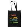 Tote Bag - PLANETEE - The Goddess Legend Vintage Team - Cotton - Printed In France - Black