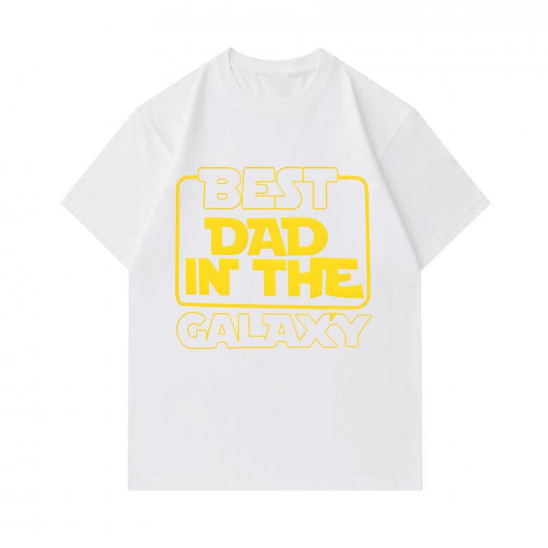 Men's 100% Cotton Short Sleeve Crew Neck T-Shirt, Best Dad In The Galaxy Print Casual Comfortable Tee Gift For Father Family Daily Wear Top