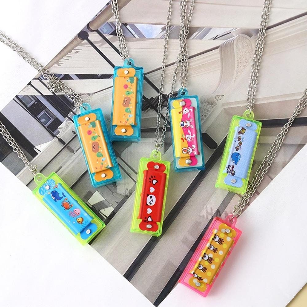 10pcs Mini Necklace Harmonica Cartoon Developmental Toys  Kindergarten School Gift Pack