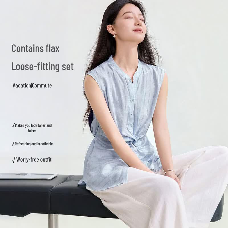 IHIMI Linen Blend Two-Piece Set M