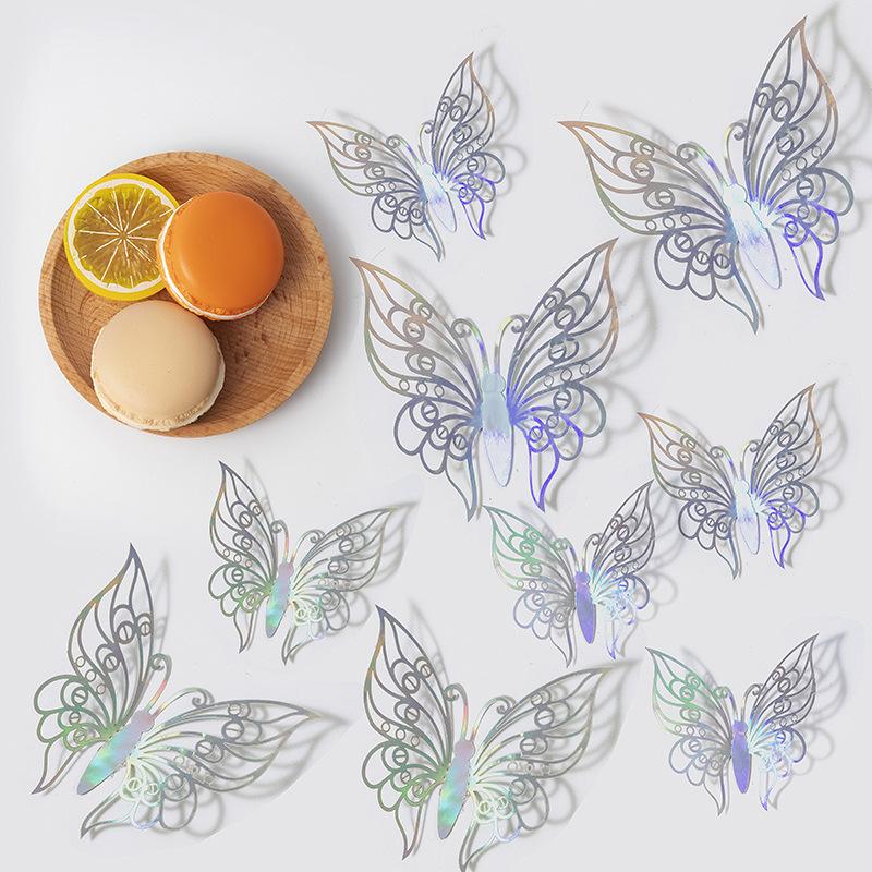 12Pcs/Set 3D Hollow Butterfly Wall Sticker Gold Silver Rose Wedding Decoration Living Room Home Decor Butterflies Decal Stickers KTY