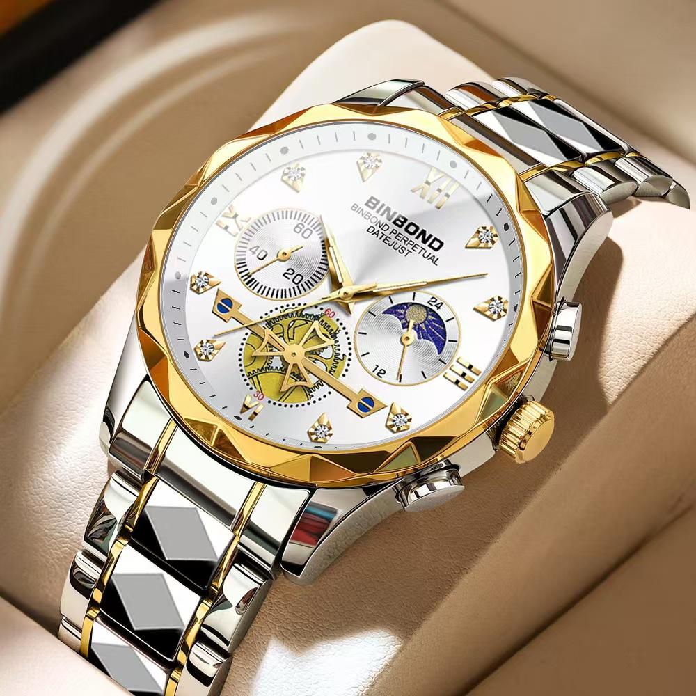 Binbond Latest Luxury Top Brand Men S Watch Waterproof Luminous Timer Automatic Date Stainless Steel Man Quartz Movement Watch +Box