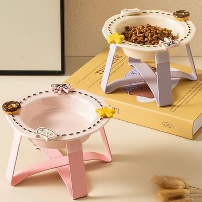 Cute Ceramic Pet Food Bowl Resistant Spill Large Caliber Cat Food Water Bowl with Stand Anti Spill Pet Bowl Feeding Drinking