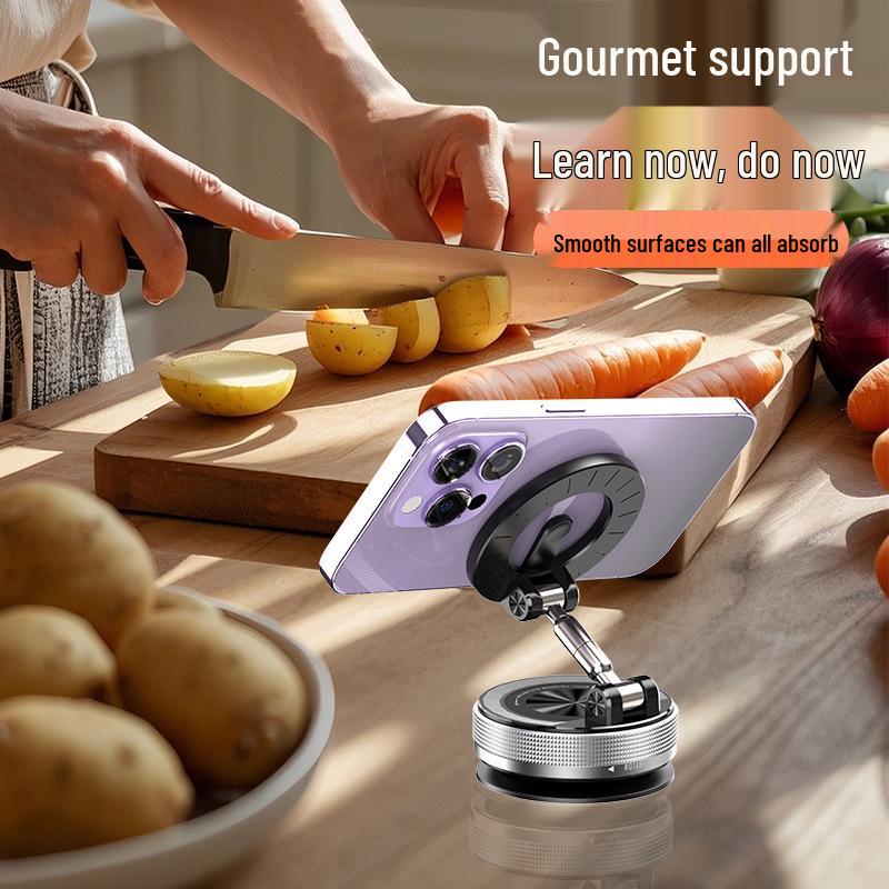 Rotating Magnetic Car Phone Holder: Foldable Dashboard Mount with Vacuum Suction.