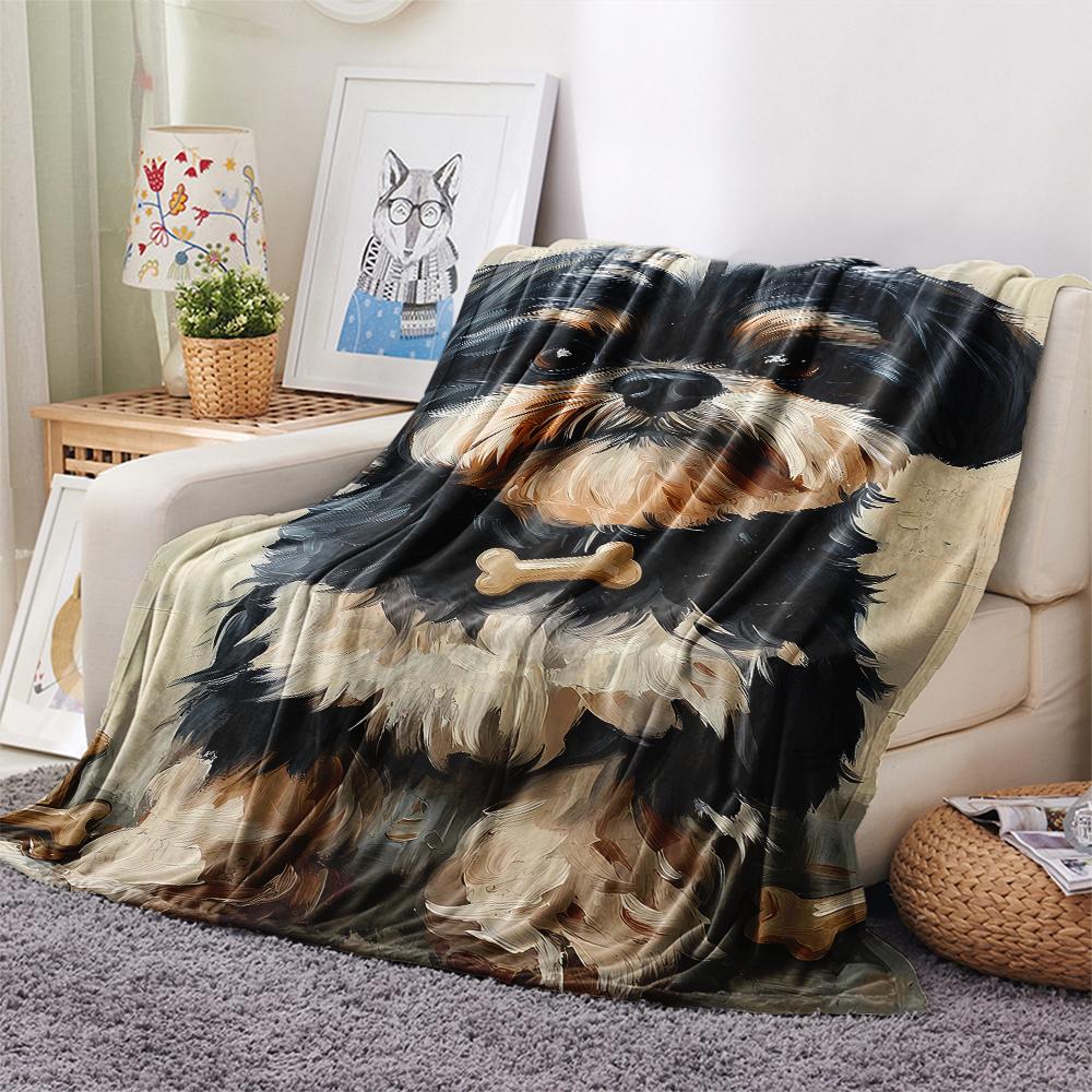1Pc Dog&Bone Print Flannel Blanket, High quality Comfortable for All Seasons, Home Decor, Warmth and Comfort, Perfect for Christmas Gifts