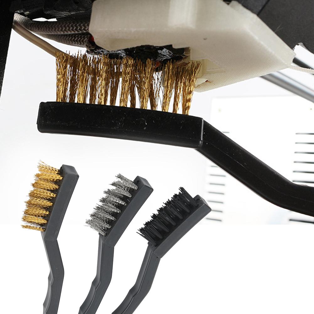 3 Pcs Cleaning Brush 3D Printer Dust Rust Cleaning Brass Steel Nylon Brush for Nozzle Hot Bed