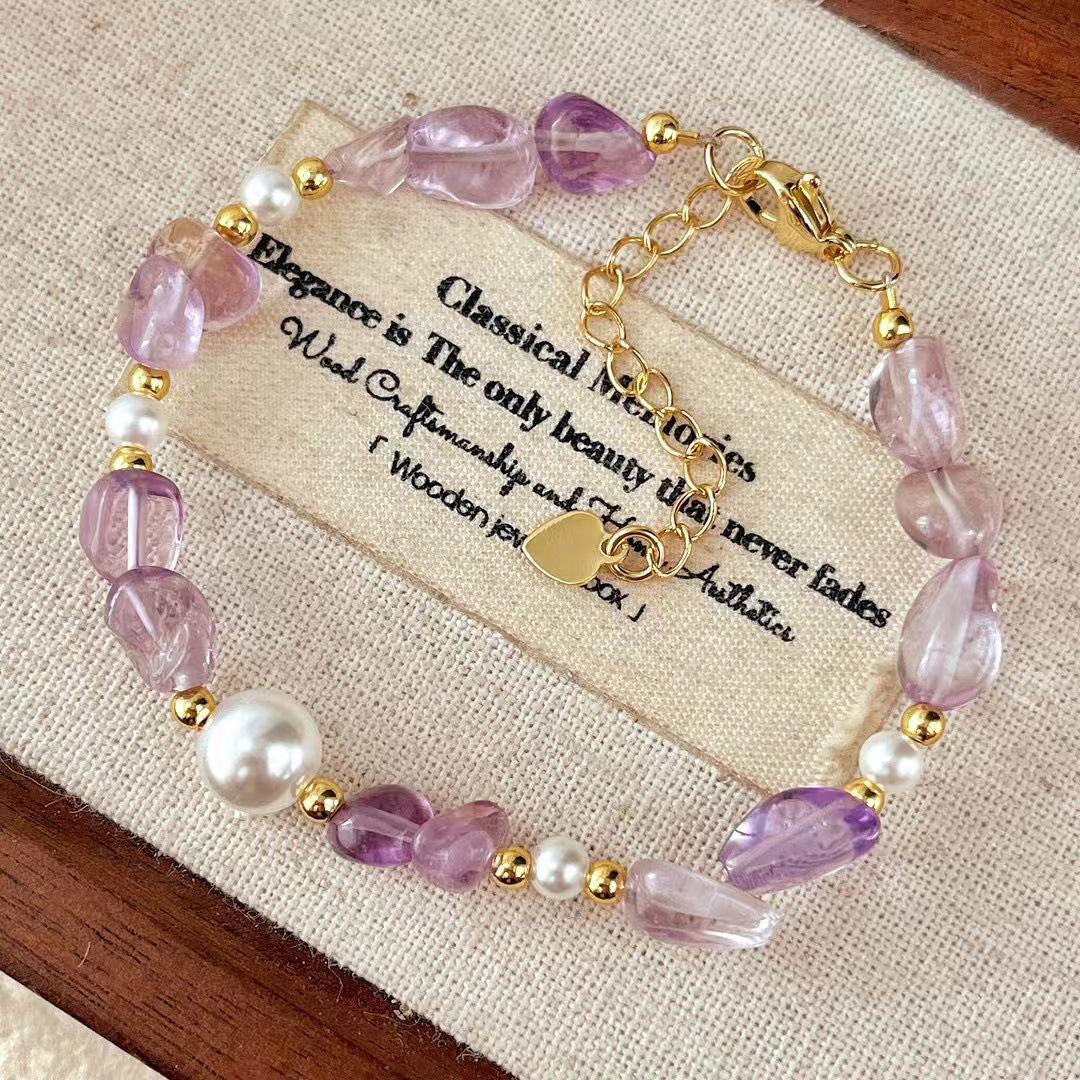 

Vintage high-quality natural amethyst conformal faux Australian white pearl bracelet