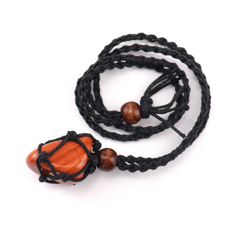 Crystal Rough Stone Natural Stone Black Mesh Pocket Woven Necklace Adjustable Rough Stone Mesh Pocket Sweater Chain N559