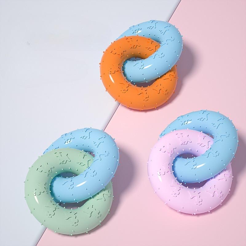 Dog Chew Toys for Cleaning Teeth Pink Soft Rubber Bone Funny Ball Interactive Donut Treat for Small Medium Dogs Pet Gifts