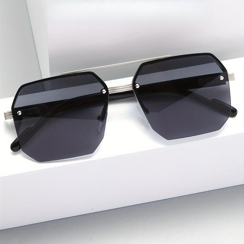 1 Pair of Zinc Alloy Men's Double Beam Square Glasses Semi Frameless with PC Lenses Casual Style Glasses