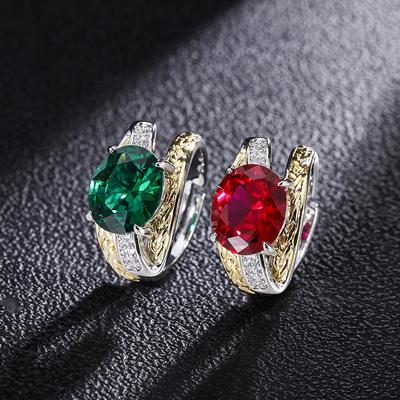 Anillo de Electrochapado con Separación de Color de Vidrio Rojo Esmeralda Imitación Joyería Anillo para Mujer 10 * 1