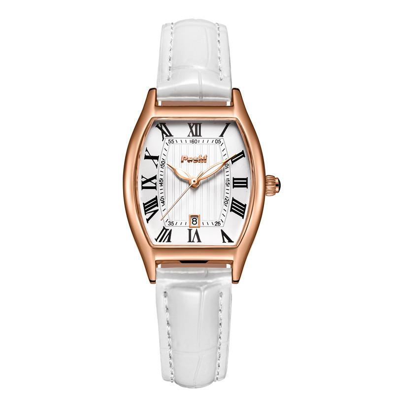 POSHI Wine Barrel Простые женские часы Женские часы Кварцевые часы Женские часы Часы с квадратным ремнем белый
