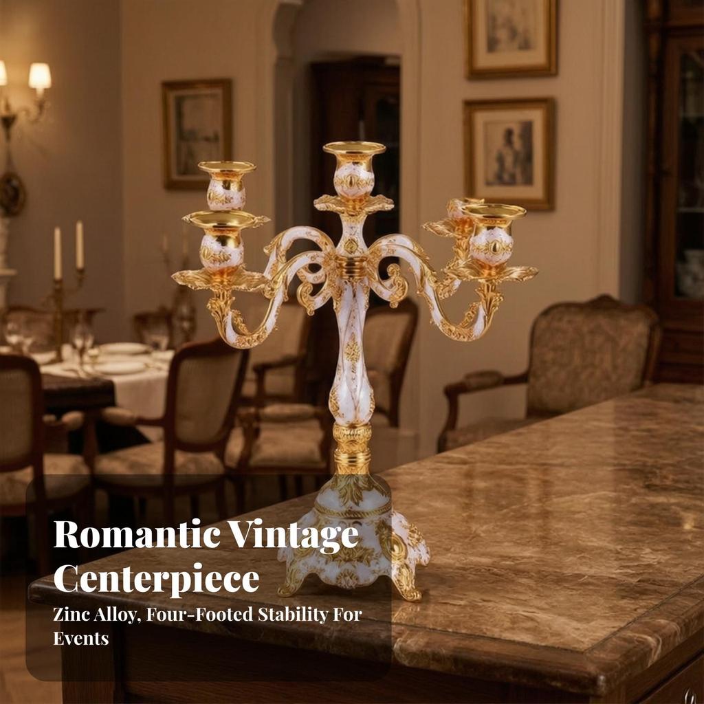 Five-Arm Candelabra Elegant Zinc Alloy Candlestick with Four Feet