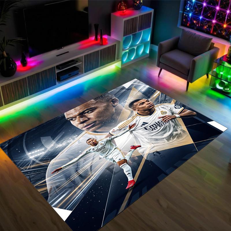 Kylian Mbappe Design Kristall Samt Teppich Gemütlich Nicht?Rutschfester Teppich mit Aufdruck für Schlafzimmer Wohnzimmer Eingang