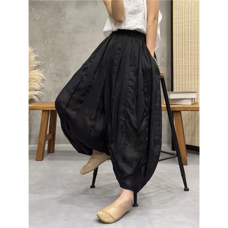 Summer Autumn Cotton and Line Bloomers Pant Women Loose Trousers Fashion Female Viantage Printed Floral Bohemian Straight Pants