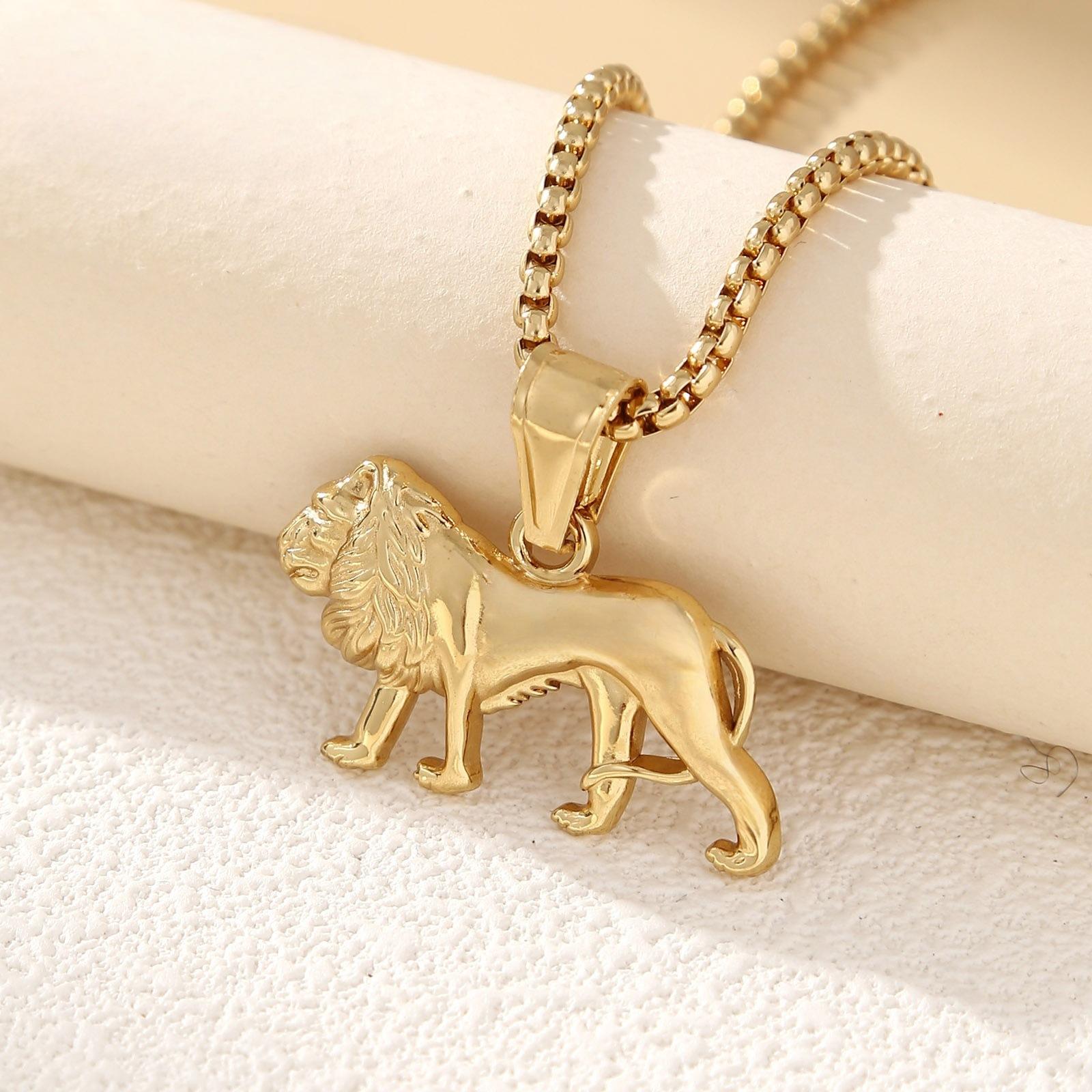 2025 Мода Универсальное ожерелье Полировка Подвеска Голова африканского льва Мужская Бижутерия Аксессуары 55CM