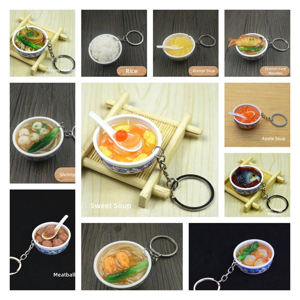 Niedliche Mini-Schüssel-Schlüsselanhänger in Form von künstlichem Essen
