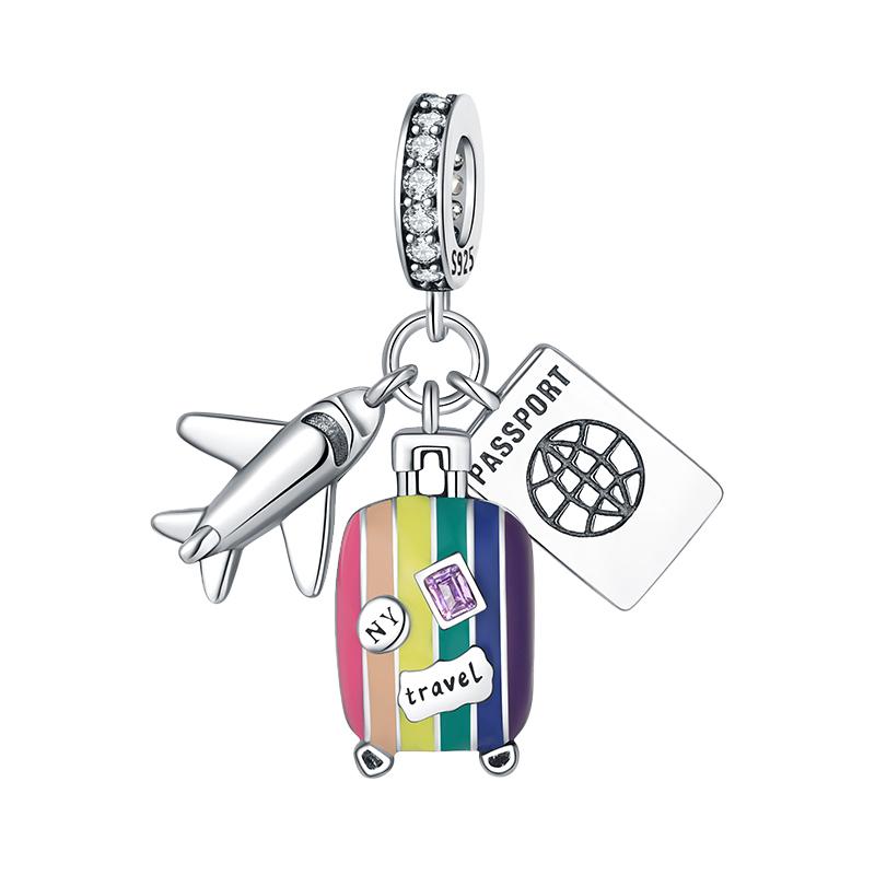 925 Sterling Silver Charms Bead Travel Series Luggage Camera Aircraft Charm Fit Original Bracelet Pendant DIY Jewelry for Women