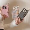 Compatible with Apple 16 Pro Max Case, Apple 14 Plaid Weave, 13 Bear Wrist Strap, 11 Protective Case, Women's 12 Case.
