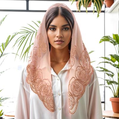 Mode Spitze Bestickt Rose Blume Dreieckstuch Gebetsschleier Kirche Hijab Einfarbig Haarbänder Vintage Kopftuch Elegante Kopfbedeckung