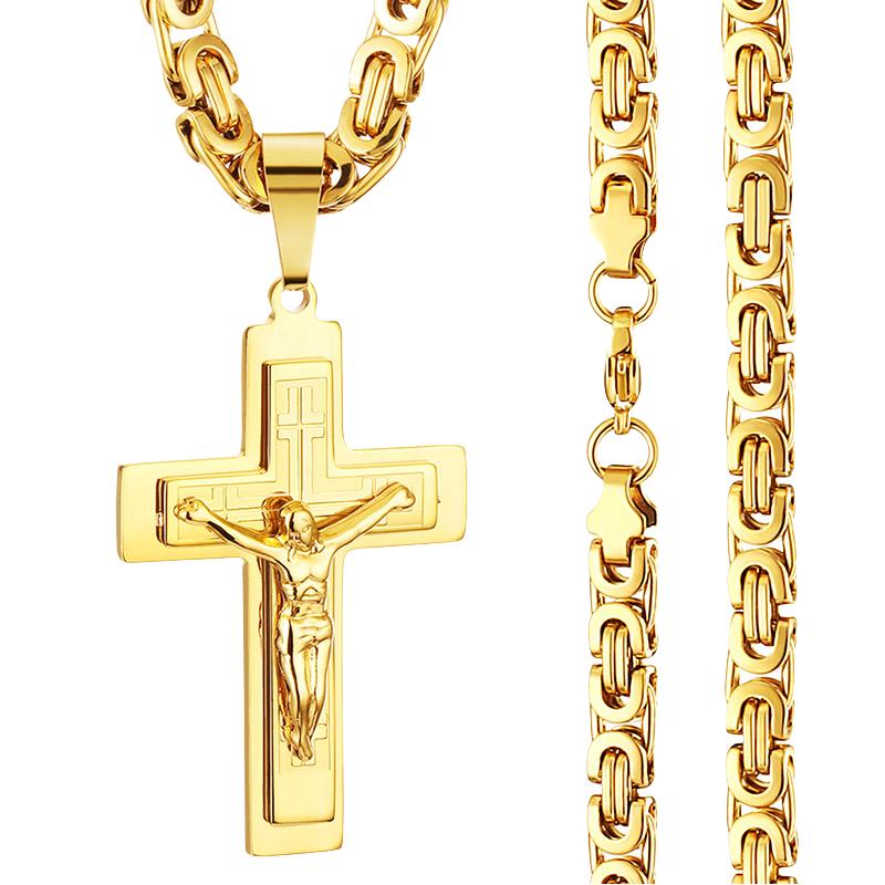 Collana Ciondolo Croce Crocifisso in Acciaio Inossidabile Pesante Catena Bizantina Gioielli da Uomo Regali