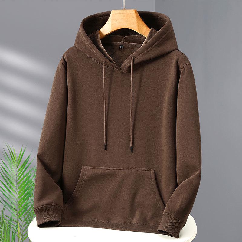 2026 Autumn/Winter Unisex Fleece-Lined Hooded Sweatshirt: Youth Fashion Trend, Solid Color, Versatile, Thickened Design.