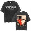 Vintage Washed Anime Tokyo Ghoul T Shirt Manga Kaneki Ken Graphic Tshirts Mens Cotton Casual Oversized Short Sleeve Tshirts