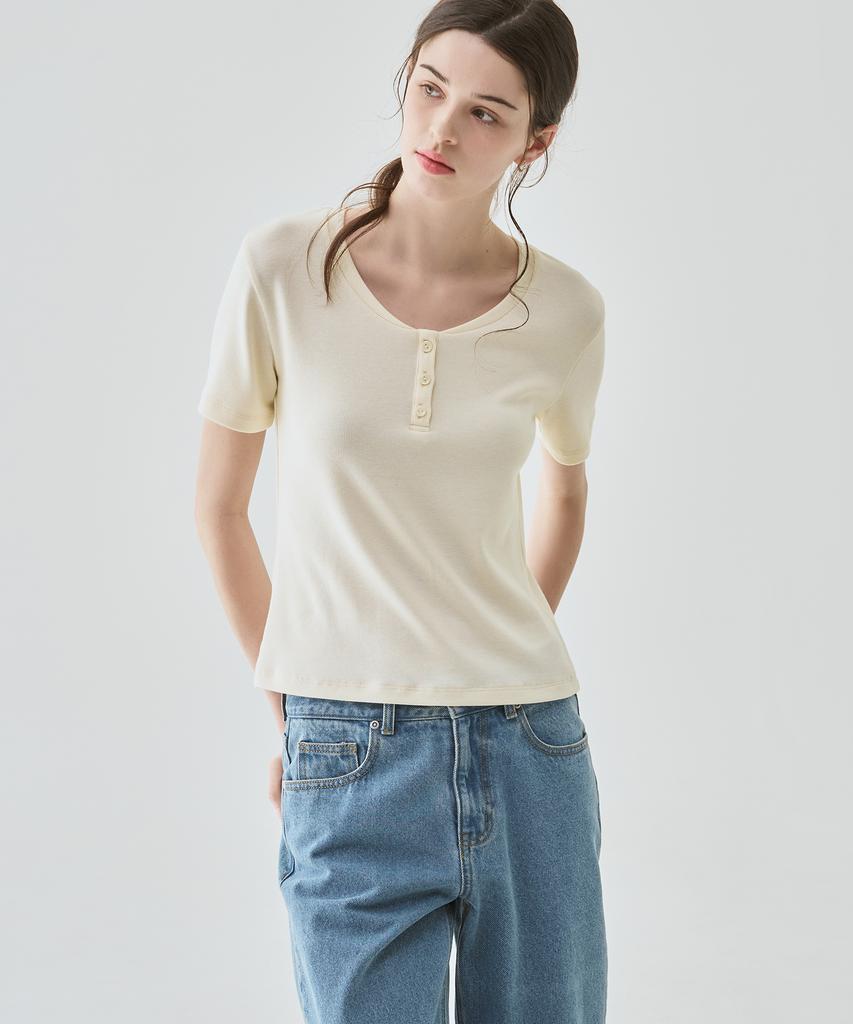 Deuloupisumeon Bay Henley Neck Short Sleeve T-Shirt [White]