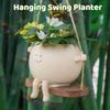 Resin Cartoon Swing Wall Hanging Flowerpot - Creative Head Planter for Home Garden Patio Decor, Multifunctional Outdoor Planters