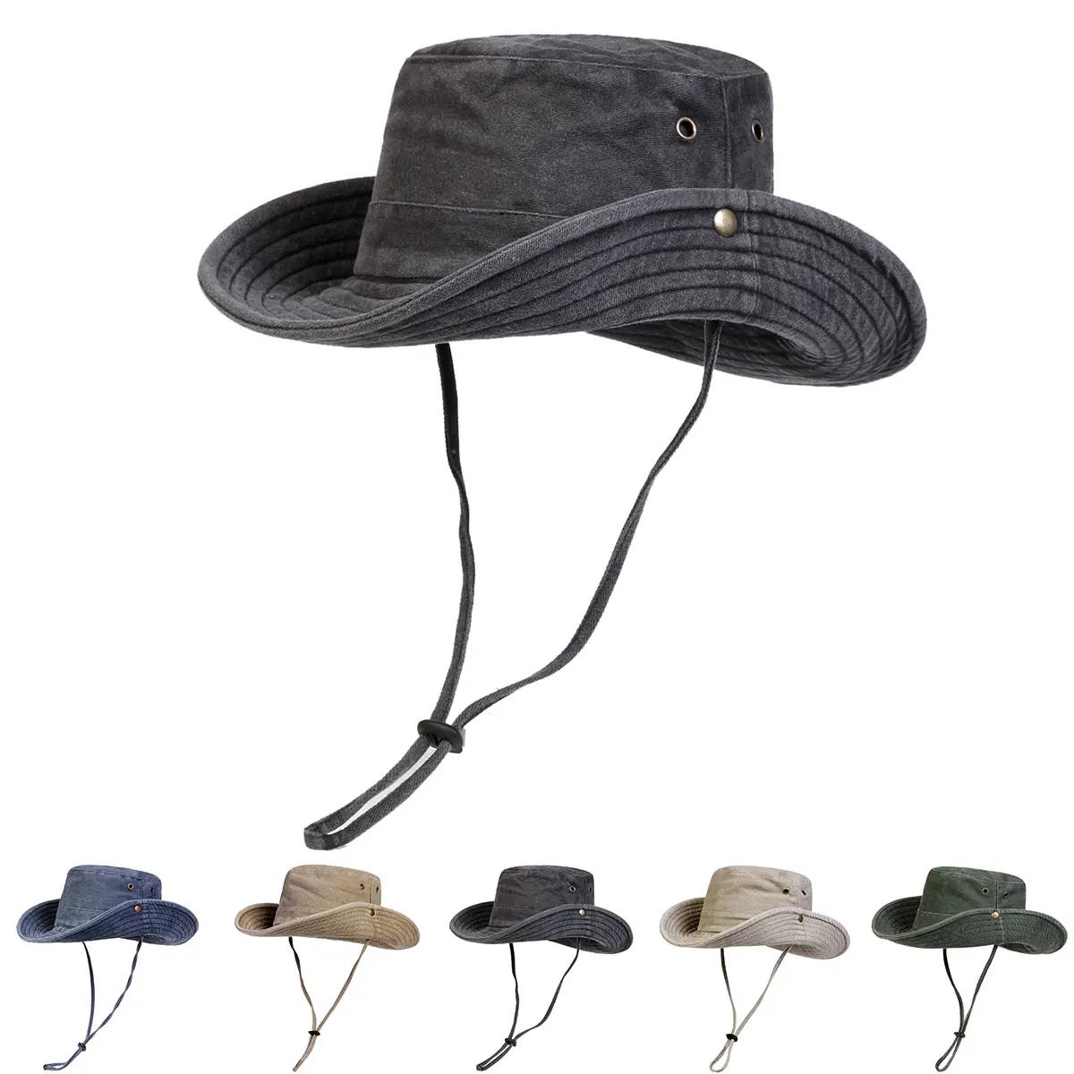 Comfortable Home Life Men's Beige Big Eaved Washed Bucket Hats Fisher Caps Outdoor Casual Cap Sunscreen Hat