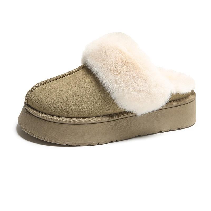 Baotou Mao Mao mouth slippers women wear winter new thick-bottomed plush warm snow cotton slippers women