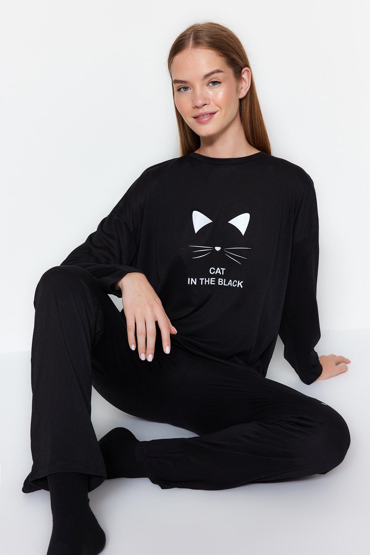 

Черно-белый вязаный пижамный комплект с принтом THMAW22PT0611..