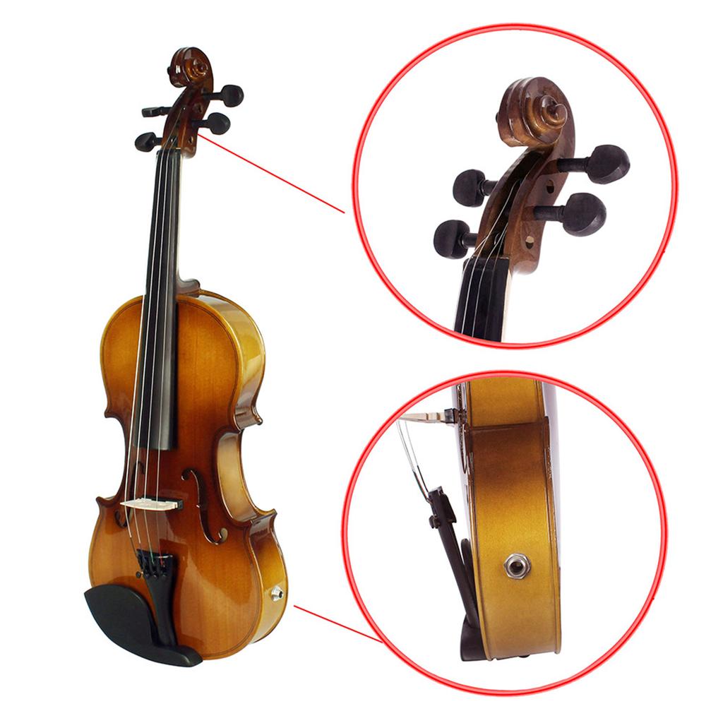 4 4 Full Size Acoustic EQ Electric Violin Fiddle Kit Solid Wood Spruce Face Board with Bow Hard Case Shoulder Rest