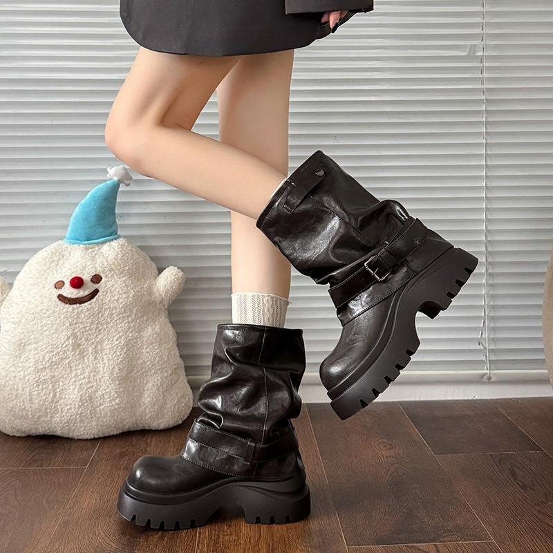 Small thick-soled Martin boots women's 2025 new autumn British style retro stacking boots brown trouser tube short boots