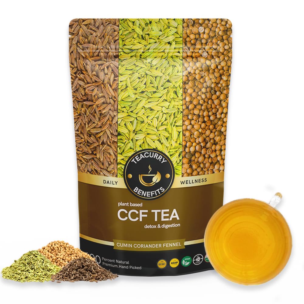 TEACURRY CCF Tea (50 Grams,100 Cups) - Cumin Coriander Fennel Tea for Migraine, Headaches, Digestive Health - Spain s Cumin Coriander Fenne