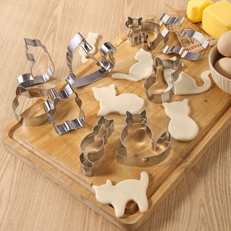 9Pcs Stainless Steels Biscuit Molds Dessert Cutters Cute Cats Cookie Cutters DIY Fondants Cake Molds Kitchen Pastries Bakewares