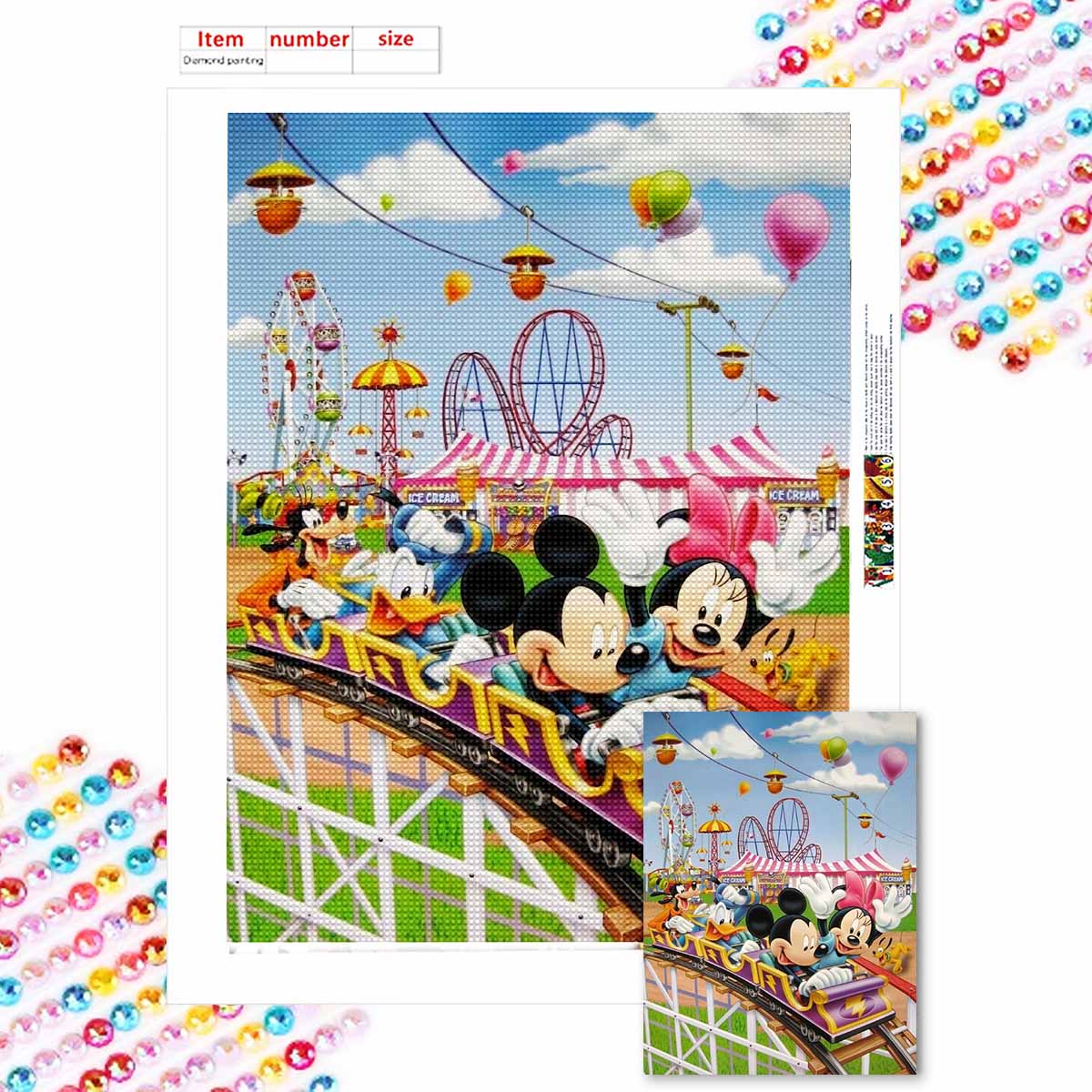 

Алмазная живопись своими руками Микки в парке развлечений Набор для вышивания крестом Мозаичное искусство Алмазная живопись Полная выкладка круглыми алмазами Домашнее украшение Round 20x30cm