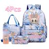 4Pcs/set Cute Anime Pirnted Backpack 750Ml Water Bottle Lunch Bag Pencil Bag Outdoor Student Girl Large Capacity Schoolbag Water Cup