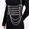 Women's Punk Rock Body Harness Belt with Chain - Adjustable Faux Leather Waist Cinch for Gothic Outfit