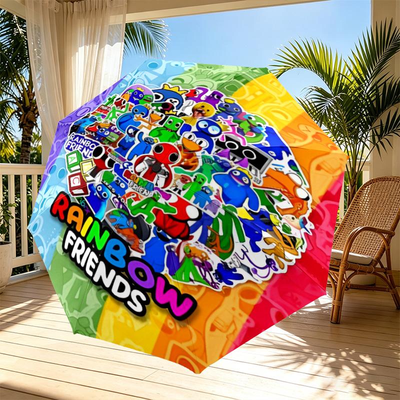 Game Rainbow Friends Print Automatic Open Close Umbrella, Portable Foldable Umbrella, for Outdoor Commute Camping Trip, Ideal Birthday Gift