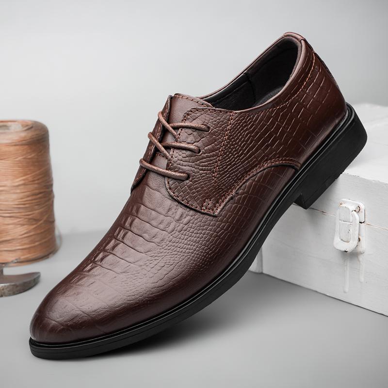 Men Genuine Leather Dress Shoes Oxfords Design Men Casual Shoes Fashion Crocodile Male Lace Up Business Shoes Big Size 46 Office
