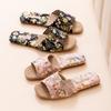 Embroidery Open Toe Indoor Slippers for Men and Women Floral Satin Upper Linen Bottom Slides Summer Beach Flat Slide Slip On Dress Shoes for Women&Men