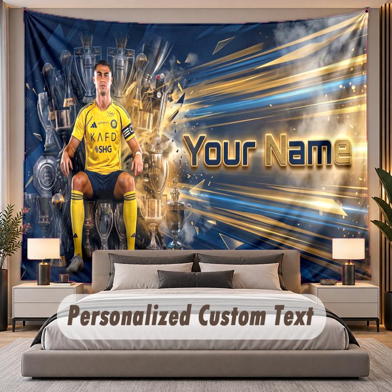 Benutzerdefinierte Namens-Text-Wandteppich Cristiano Ronaldo Personalisierter Polyester-Wandteppich für Schlafzimmer und Zimmer