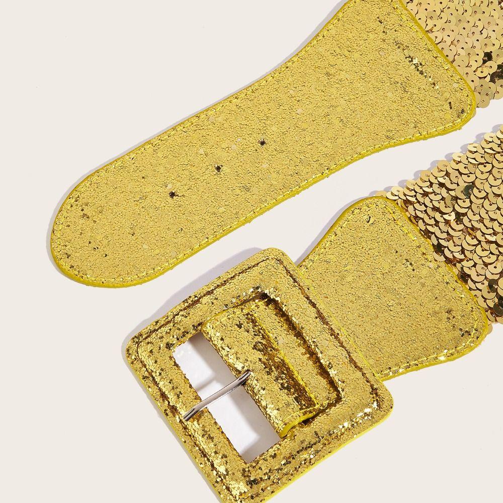 Waist Closure Blingbling Sequin Cummerbunds Metal Square Buckle Waist Corset Belts  Girl