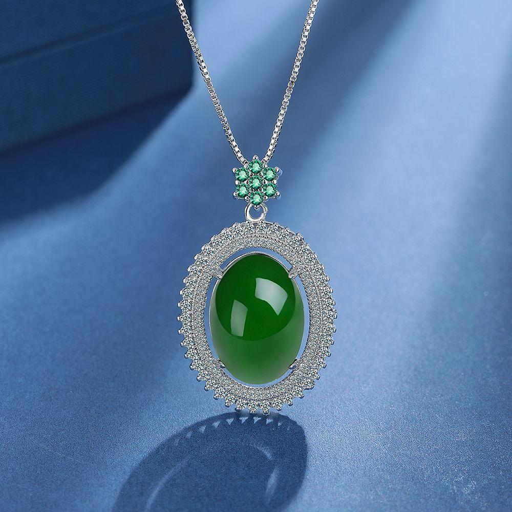 925 Sterling Silver Temperament Retro Round Green Full Diamond Zircon Necklace Wedding Anniversary Anniversary Party Gift
