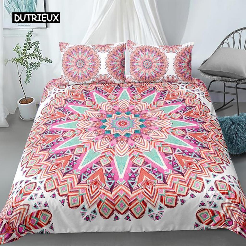 Mandala Duvet Cover Set King Polyester Tie Dye Paisley Quilt Cover Purple Boho Hippie Trippy Floral Exotic Style Bedding Set